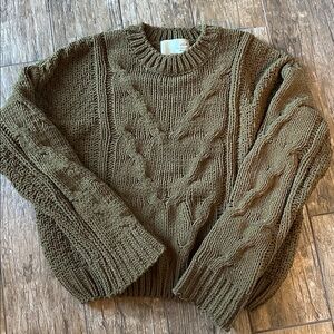 JOA Los Angeles olive Chenille Chunky Cable Knit Oversize Sweater size Xsmall